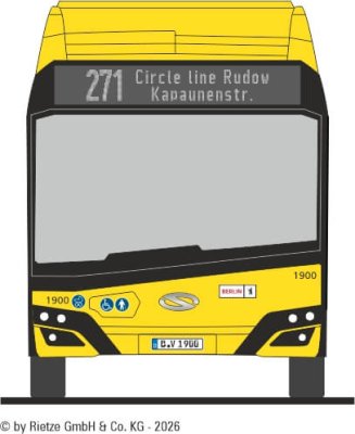 Preview: Rietze 76818-2 Solaris Urbino 12 '19 electric 2-türig BVG, Linie 271, Wg. 1900