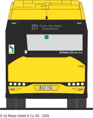 Preview: Rietze 76818-2 Solaris Urbino 12 '19 electric 2-türig BVG, Linie 271, Wg. 1900