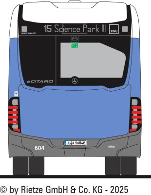 Preview: Rietze 77632-2 Mercedes-Benz eCitaro G SWU Ulm Wagen 604, Linie 15