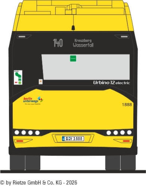Rietze 76818-1 Solaris Urbino 12 '19 electric 2-türig BVG, Linie 140, Wg. 1888